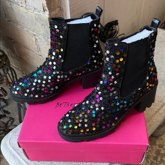 Betsey Johnson Multicolor Sequin Ankle Boots - Picture 5 of 11